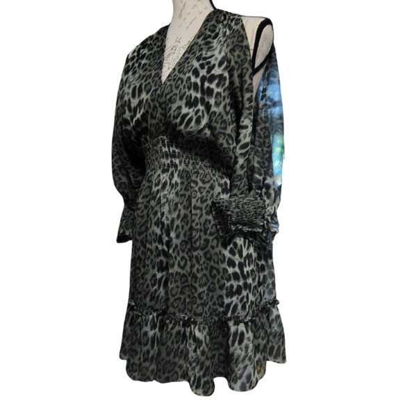 Leopard Print Mini Dress Medium Open Back Ruffle Mob Wife Witchy Indie Sleeze - Picture 5 of 7